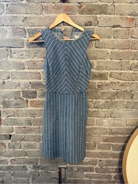 J. Crew Blue Pinstripe Sleeveless Midi Dress